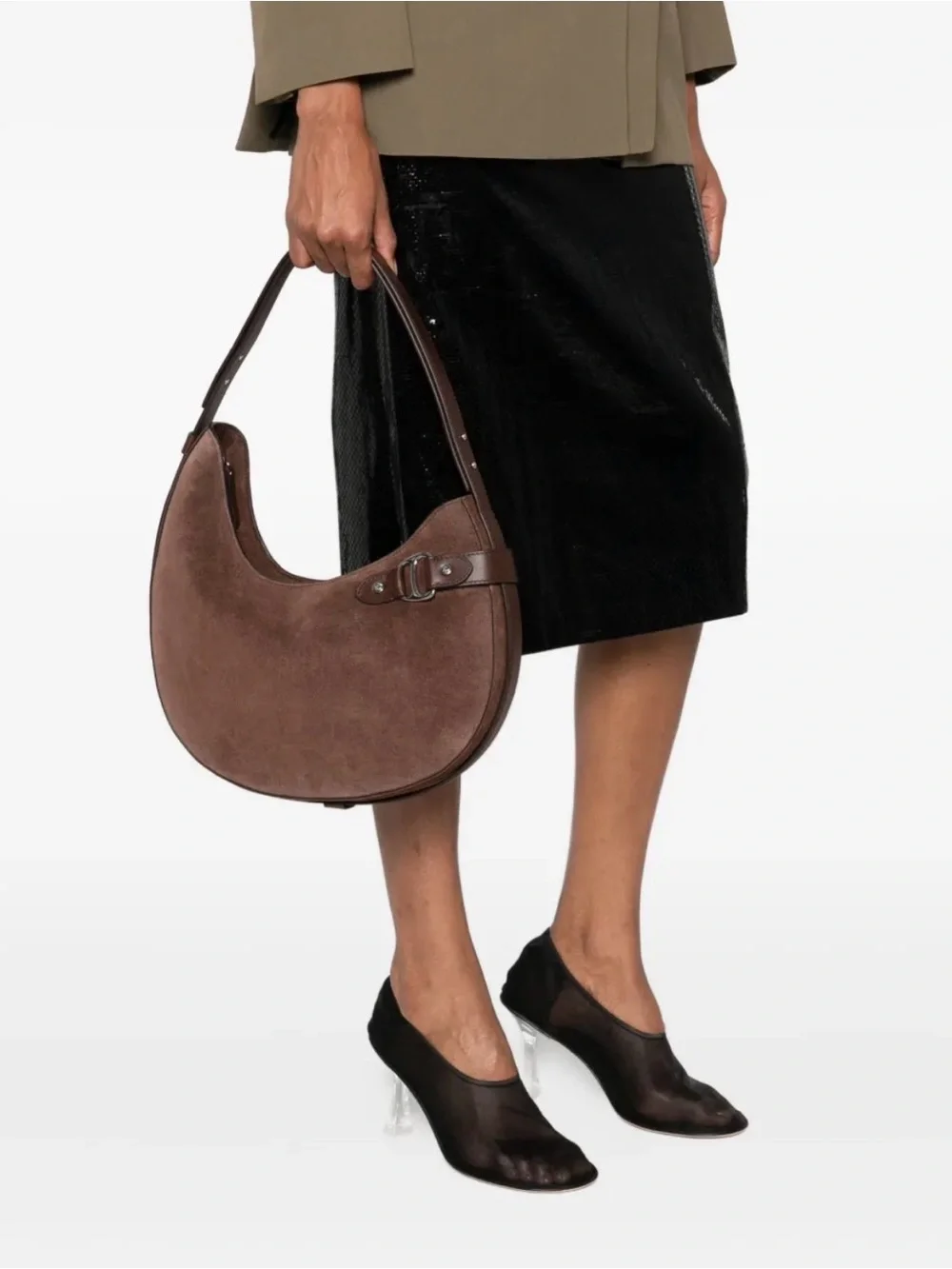 Polo by Ralph Lauren Brown Suede Hobo Bag with Buckle Detail